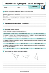 Calcul de longueur - Théorème de Pythagore - Exercices avec les corrigés : 11ème Harmos - PDF à imprimer