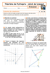 Calcul de longueur - Théorème de Pythagore - Examen Evaluation avec la correction : 11ème Harmos - PDF à imprimer