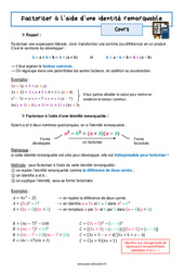 Factoriser avec une identité remarquable - Cours : 11ème Harmos - PDF à imprimer