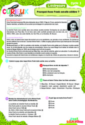 Pourquoi Anne Frank est - elle célèbre ? - Curieux de tout : 6ème, 7ème, 8ème Harmos - PDF à imprimer