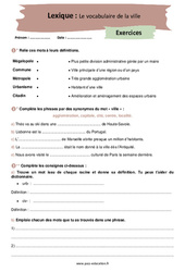 Le vocabulaire relatif à la ville - Exercices avec les corrigés : 10ème Harmos - PDF à imprimer