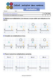 Multiplier deux nombres - Examen Evaluation : 4ème Harmos - PDF à imprimer