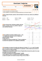 Fonctions linéaires - Examen Evaluation avec la correction : 11ème Harmos - PDF à imprimer