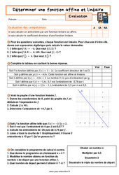 Déterminer une fonction affine et linéaire - Examen Evaluation avec la correction : 11ème Harmos - PDF à imprimer