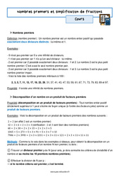 Nombres premiers et simplification de fractions - Cours : 11ème Harmos - PDF à imprimer