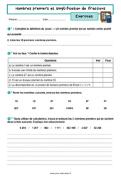 Nombres premiers et simplification de fractions - Exercices avec les corrigés : 11ème Harmos - PDF à imprimer