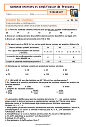 Nombres premiers et simplification de fractions - Examen Evaluation avec la correction : 11ème Harmos - PDF à imprimer