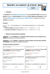 Résoudre une équation du premier degré - Séquence complète : 11ème Harmos - PDF à imprimer