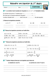 Résoudre une équation du premier degré - Exercices avec les corrigés : 11ème Harmos - PDF à imprimer