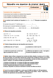 Résoudre une équation du premier degré - Examen Evaluation avec la correction : 11ème Harmos - PDF à imprimer