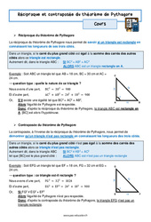 Réciproque et contraposée du théorème de Pythagore - Cours : 11ème Harmos - PDF à imprimer