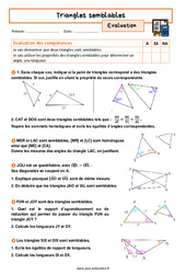 Triangles semblables - Examen Evaluation avec la correction : 11ème Harmos - PDF à imprimer