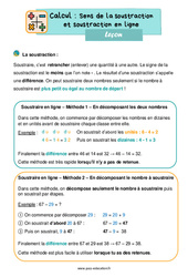 Sens de la soustraction et soustraction en ligne - Cours, Leçon : 4ème Harmos - PDF gratuit à imprimer