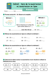 Sens de la soustraction et soustraction en ligne - Exercices : 4ème Harmos - PDF à imprimer