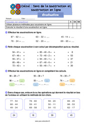 Sens de la soustraction et soustraction en ligne - Évaluation : 4ème Harmos - PDF à imprimer