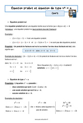 Equation produit et racine carrée - Séquence complète : 11ème Harmos - PDF à imprimer