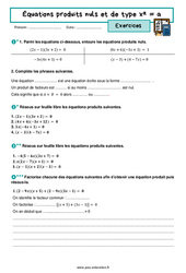 Equation produit et racine carrée - Exercices avec les corrigés : 11ème Harmos - PDF à imprimer