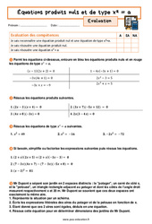 Equation produit et racine carrée - Examen Evaluation avec la correction : 11ème Harmos - PDF à imprimer