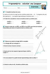 Calculer une longueur - Exercices avec les corrigés sur la trigonométrie : 11ème Harmos - PDF à imprimer