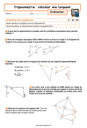 Calculer une longueur - Examen Evaluation avec la correction sur la trigonométrie : 11ème Harmos - PDF à imprimer