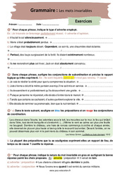 Les mots invariables - Exercices avec les corrigés : 10ème Harmos - PDF à imprimer