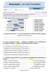 Les mots invariables - Examen Evaluation avec la correction : 10ème Harmos - PDF à imprimer