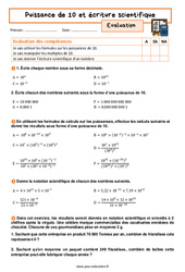 Puissance de 10 et écriture scientifique - Examen Evaluation avec la correction : 11ème Harmos - PDF à imprimer