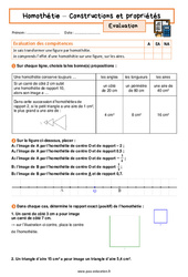 Constructions et propriétés - Examen Evaluation avec la correction sur l'homothétie : 11ème Harmos - PDF à imprimer