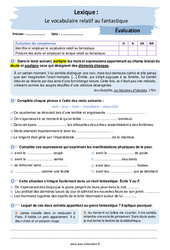 Le vocabulaire relatif au fantastique - Examen Evaluation avec la correction : 10ème Harmos - PDF à imprimer