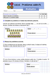 Problèmes additifs - Évaluation : 4ème Harmos - PDF à imprimer