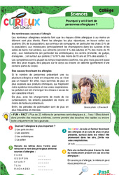 Pourquoi y a - t - il tant de personnes allergiques ? - Curieux de tout : 9eme, 10ème, 11ème Harmos - PDF à imprimer