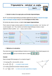 Calculer un angle - Séquence complète sur la trigonométrie : 11ème Harmos - PDF à imprimer