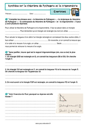 Synthèse sur le théorème de Pythagore et la trigonométrie - Exercices avec les corrigés : 11ème Harmos - PDF à imprimer