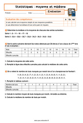 Evaluation Moyenne et médiane - Examen Evaluation avec la correction sur les statistiques : 11ème Harmos - PDF à imprimer