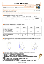 Calcul de volumes - Examen Evaluation avec la correction : 11ème Harmos - PDF à imprimer