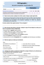 Accords complexes sujet/verbe (1) - Examen Evaluation avec la correction : 10ème Harmos - PDF à imprimer