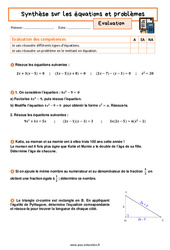 Équations & problèmes (Synthèse) - Examen Evaluation avec la correction : 11ème Harmos - PDF à imprimer