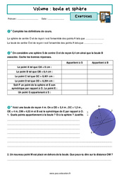 Sphère et boule- Fiches repérage - Exercices corrigés : 11ème Harmos - PDF à imprimer