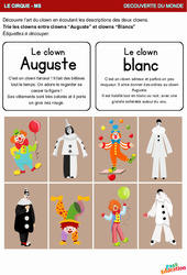 Le clown Auguste et le clown blanc - Explorer le monde en maternelle : 1ère Harmos - PDF à imprimer