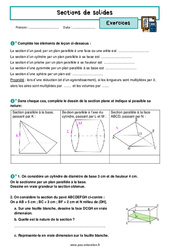 Sections de solides - Exercices corrigés : 11ème Harmos - PDF à imprimer