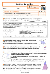 Sections de solides - Examen Evaluation avec les corrigés : 11ème Harmos - PDF à imprimer