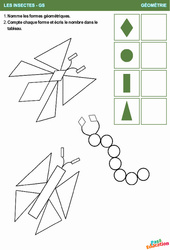 Les insectes - Les formes - Géométrie : 2ème Harmos - PDF à imprimer