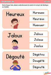 Heureux, jaloux et dégouté - Les émotions - Lecture : 1ère Harmos - PDF à imprimer