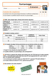 Pourcentages - Examen Evaluation avec les corrigés : 11ème Harmos - PDF à imprimer