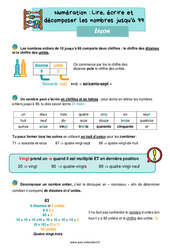 Lire, écrire et décomposer les nombres jusqu'à 99 - Cours, Leçon : 4ème Harmos - PDF gratuit à imprimer