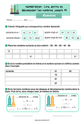 Lire, écrire et décomposer les nombres jusqu'à 99 - Exercices : 4ème Harmos - PDF à imprimer