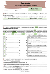 Les natures et les fonctions des mots - Exercices corrigés : 10ème Harmos - PDF à imprimer