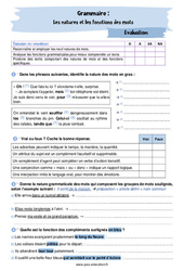 Les natures et les fonctions des mots - Examen Evaluation avec les corrigés : 10ème Harmos - PDF à imprimer