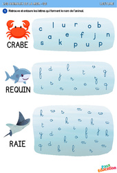 Crabe, Requin & Raie - Animaux de la mer - Lecture : 2ème Harmos - PDF à imprimer