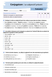 Le subjonctif présent - Examen Evaluation avec les corrigés : 10ème Harmos - PDF à imprimer